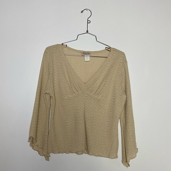 Vintage Tops - Y2K Beige Textured Stretchy Fairy Top